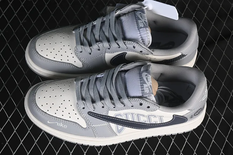 All categories Air Jordan Jordan series basketball shoes Air Jordan 1 Low High-end customized low-top sneakers Travis Scott x Fragment Design x Air Jordan 1 Low OG SP AJ1 Joe 1 Gucci joint smoke gray dark blue hook low-top cultural casual sneakers LD2025-023